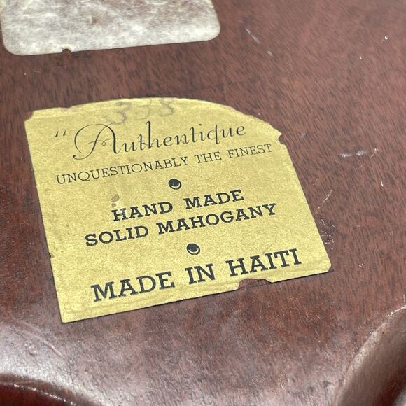 Vintage Solid Mahogany Leaf Tray Hand Carved Serving Dish Haiti Wood Platter 17” - Picture 7 of 10